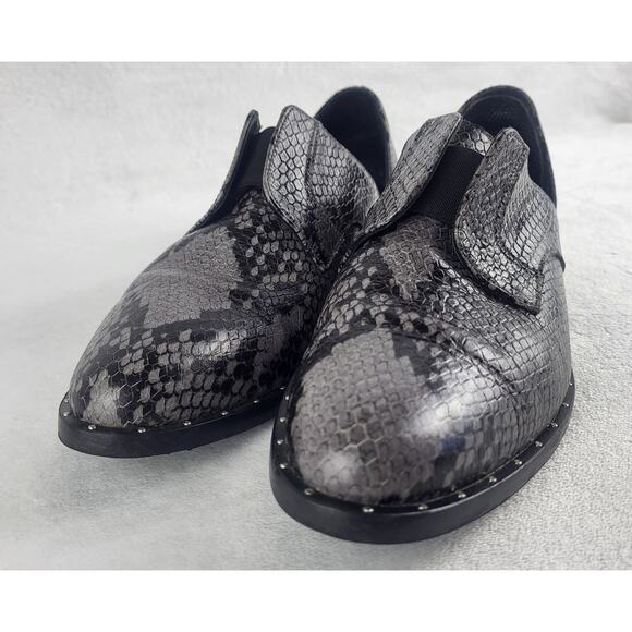 NEW Freda Salvador D'Orsay Loafers Embossed Snakeskin Leather Side Cut Flats | 7 - Picture 3 of 15